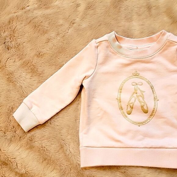 JANIE AND JACK JUNO VALENTINE PINK BALLERINA SLIPPERS SWEATSHIRT, SZ 6-12 MOS. - Picture 3 of 9